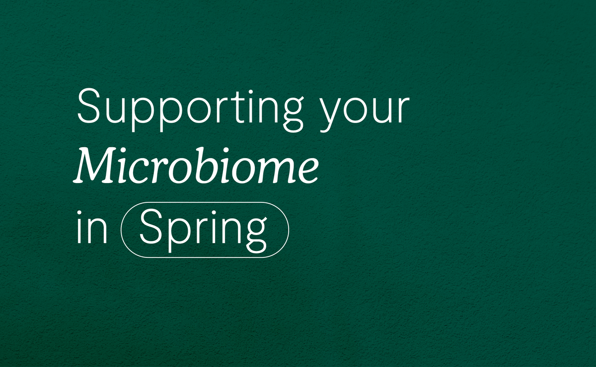Article title card for the spring microbiome article, on a dark green background