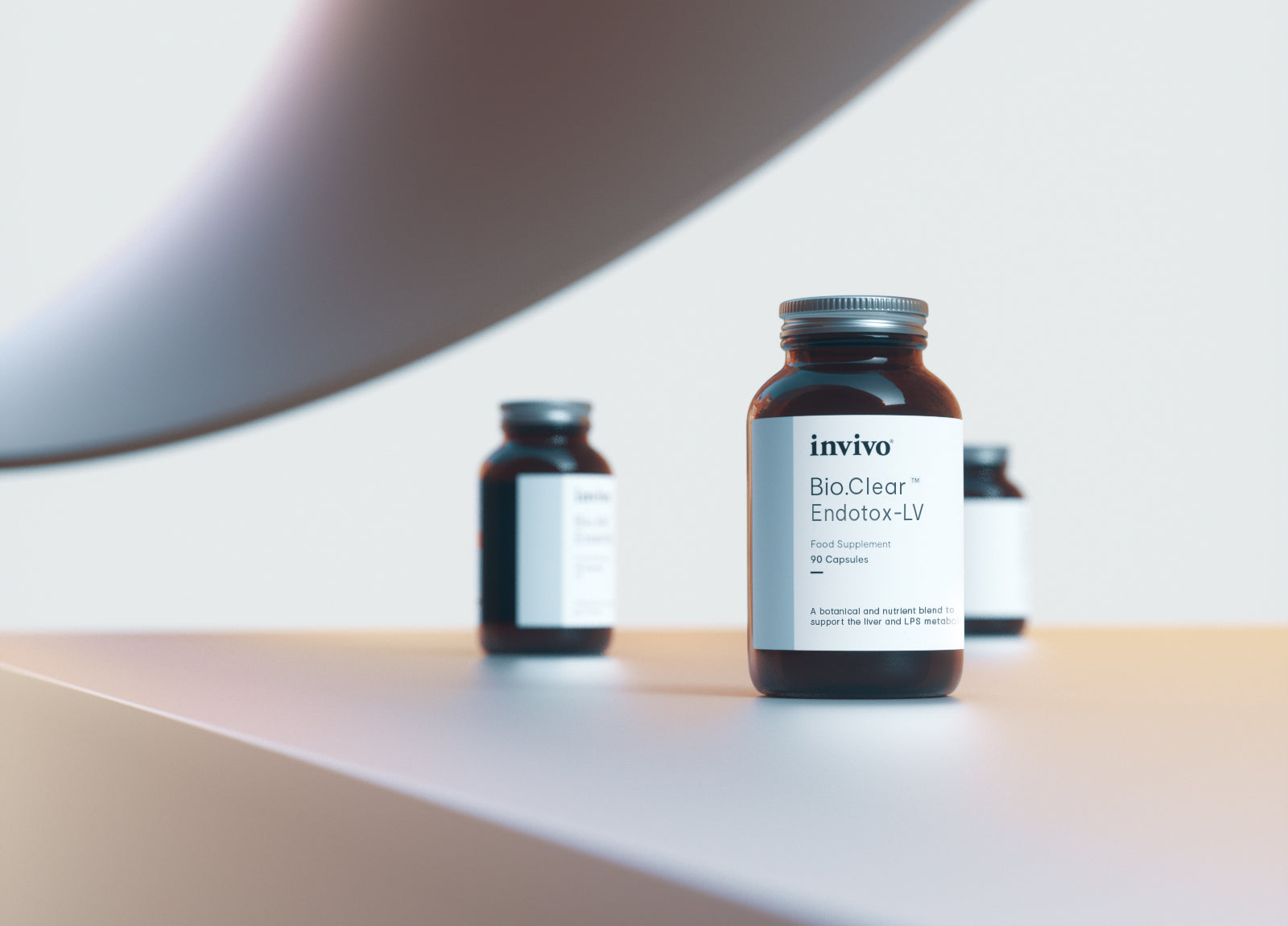 Invivo Bio.Clear Endotox-LV bottles on a pastel display