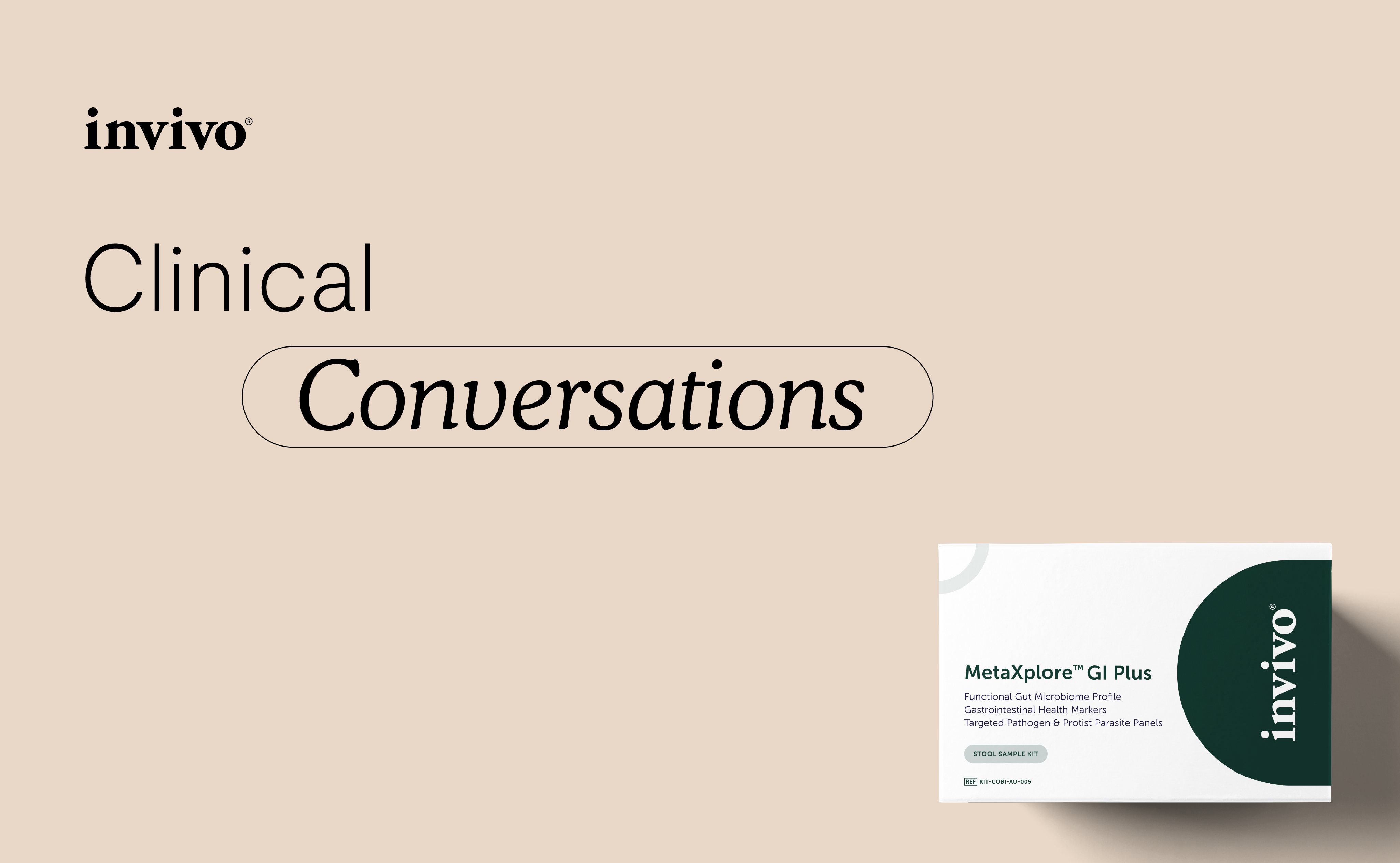 Invivo Clinical Conversations card featuring the MetaXplore GI Plus test
