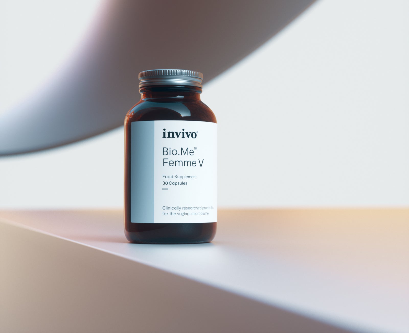 Invivo Bio.Me Femme V bottle on a pastel display