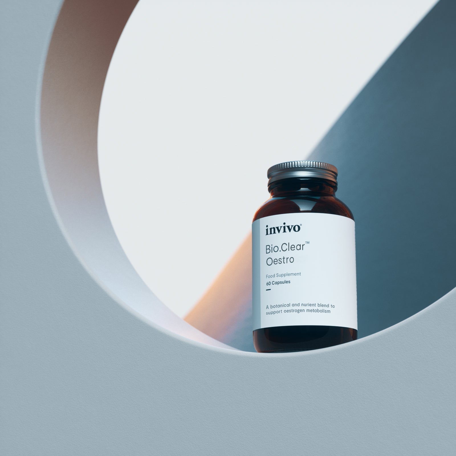 Invivo Bio.Clear Oestro bottle on a pastel display