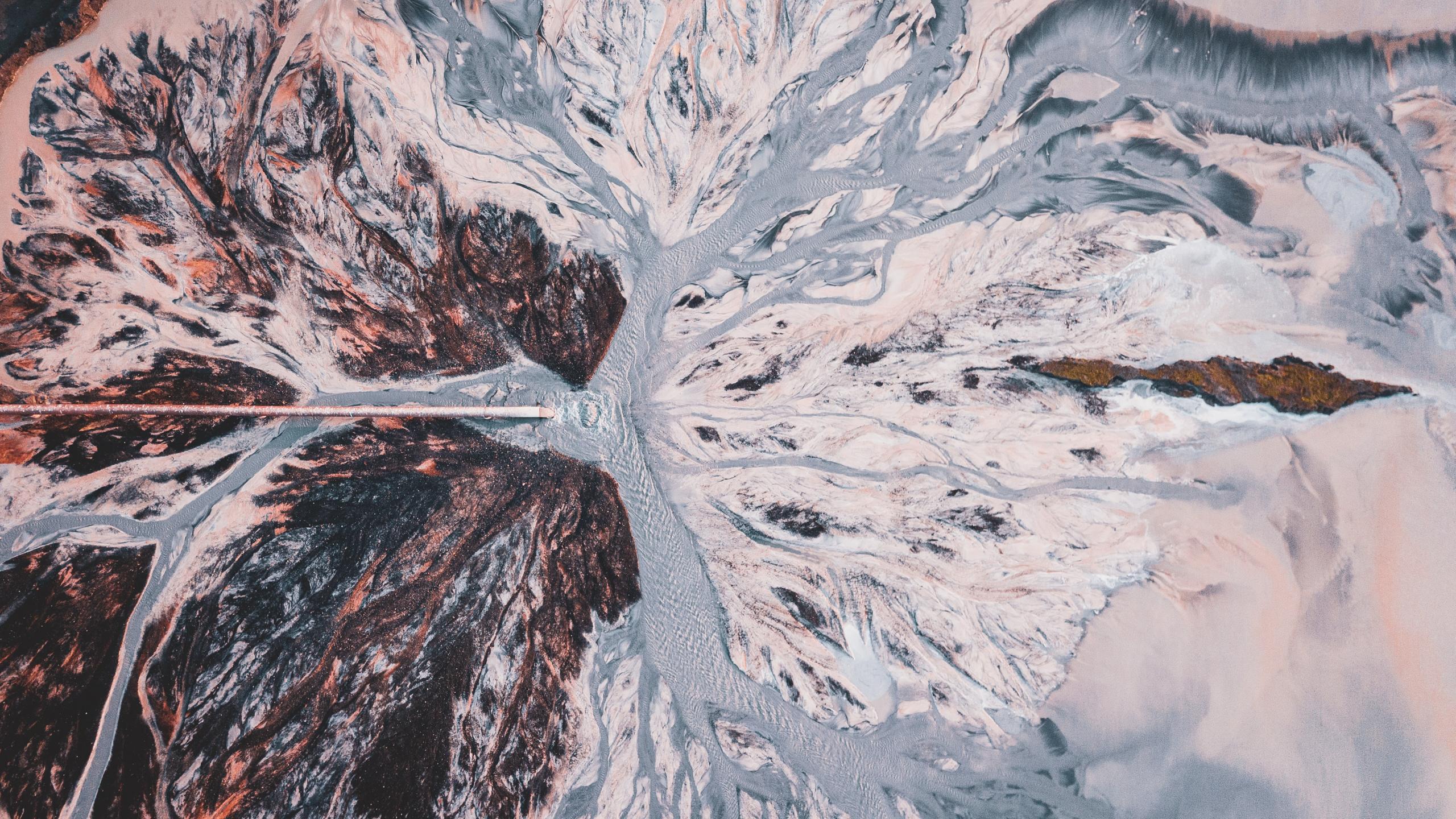 Aerial view of a braided river delta