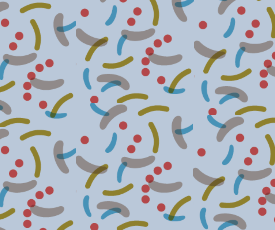 Illustrated pattern of bacteria on a pale blue background